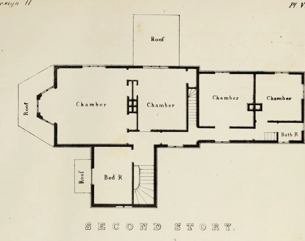 An illustration from The model architect : a series of original designs for cottages, villas, suburban residences, etc., accompanied by explanations, specifications, estimates, and elaborate details : prepared expressly for the use of projectors and artisans throughout the United States, 1852, leaf 34