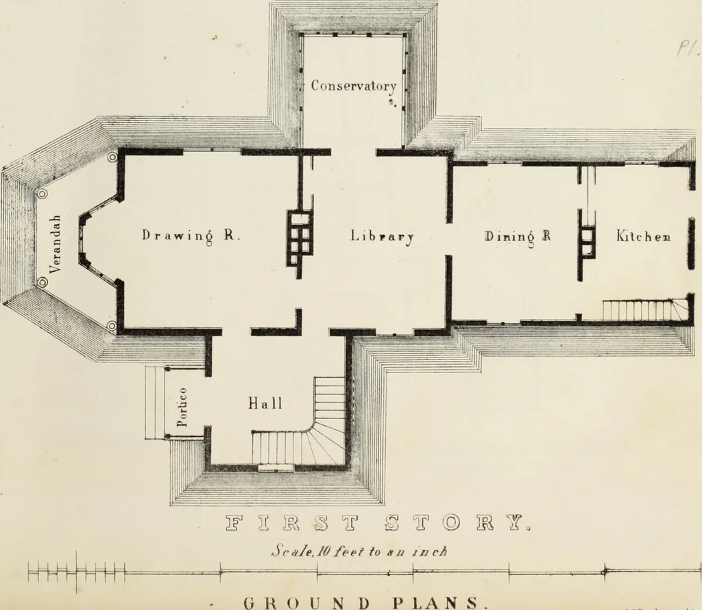 An illustration from The model architect : a series of original designs for cottages, villas, suburban residences, etc., accompanied by explanations, specifications, estimates, and elaborate details : prepared expressly for the use of projectors and artisans throughout the United States, 1852, leaf 34