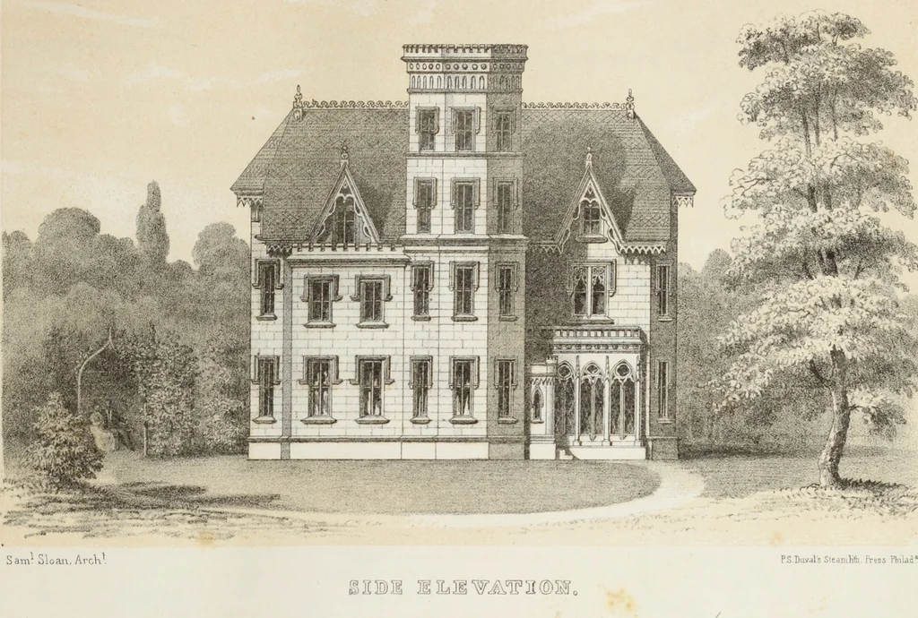 An illustration from The model architect : a series of original designs for cottages, villas, suburban residences, etc., accompanied by explanations, specifications, estimates, and elaborate details : prepared expressly for the use of projectors and artisans throughout the United States, 1852, leaf 44
