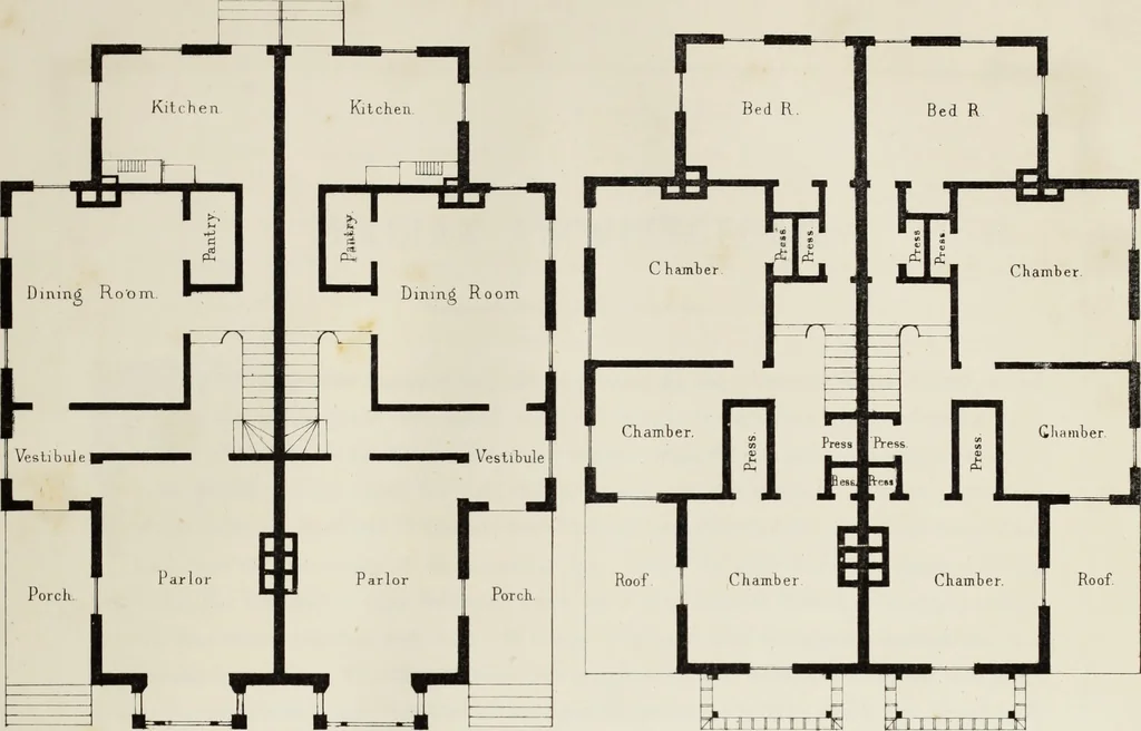 An illustration from The model architect : a series of original designs for cottages, villas, suburban residences, etc., accompanied by explanations, specifications, estimates, and elaborate details : prepared expressly for the use of projectors and artisans throughout the United States, 1852, leaf 56