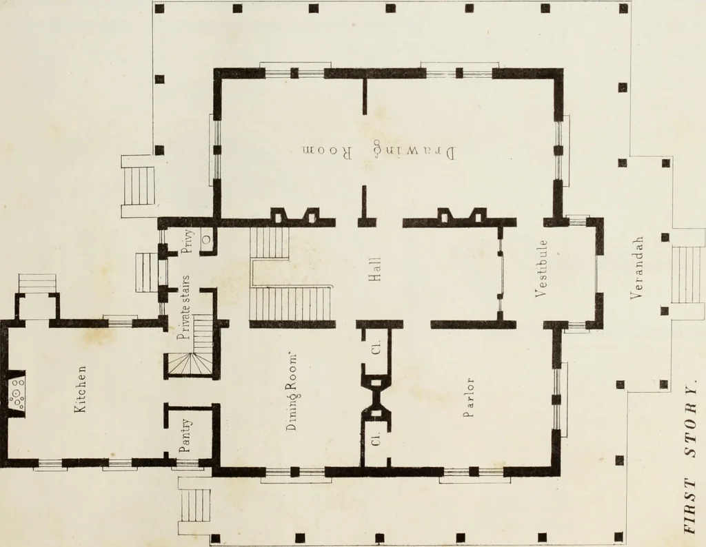 An illustration from The model architect : a series of original designs for cottages, villas, suburban residences, etc., accompanied by explanations, specifications, estimates, and elaborate details : prepared expressly for the use of projectors and artisans throughout the United States, 1852, leaf 64