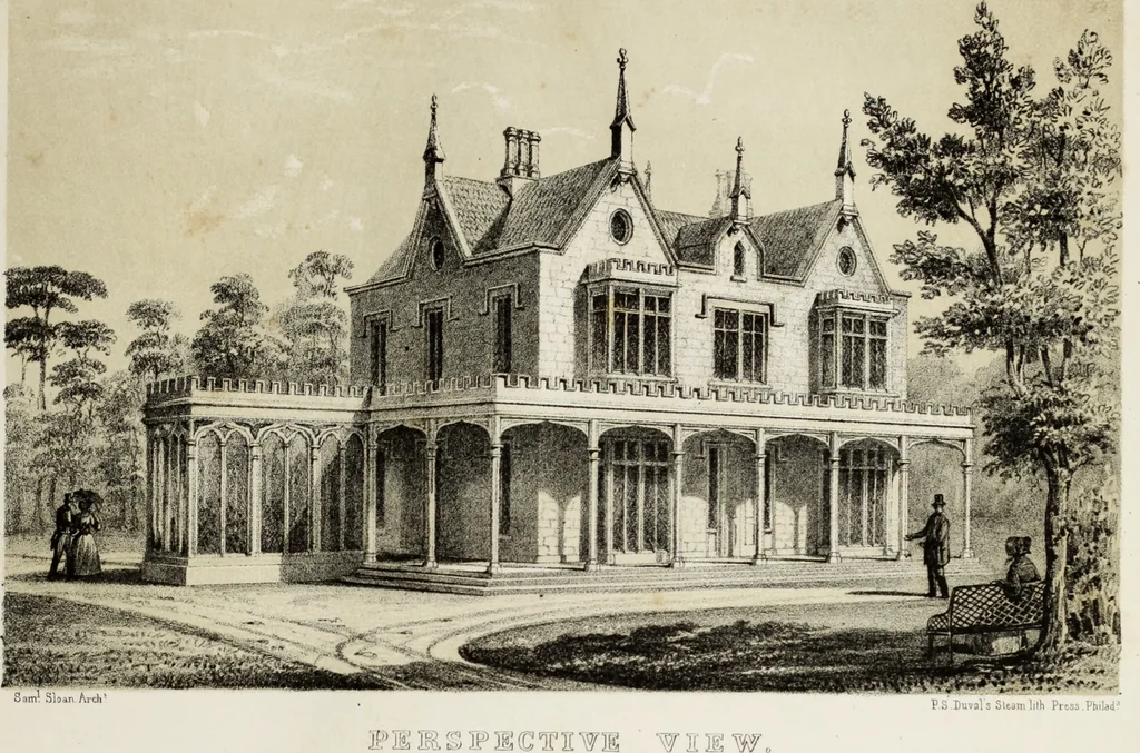 An illustration from The model architect : a series of original designs for cottages, villas, suburban residences, etc., accompanied by explanations, specifications, estimates, and elaborate details : prepared expressly for the use of projectors and artisans throughout the United States, 1852, leaf 72