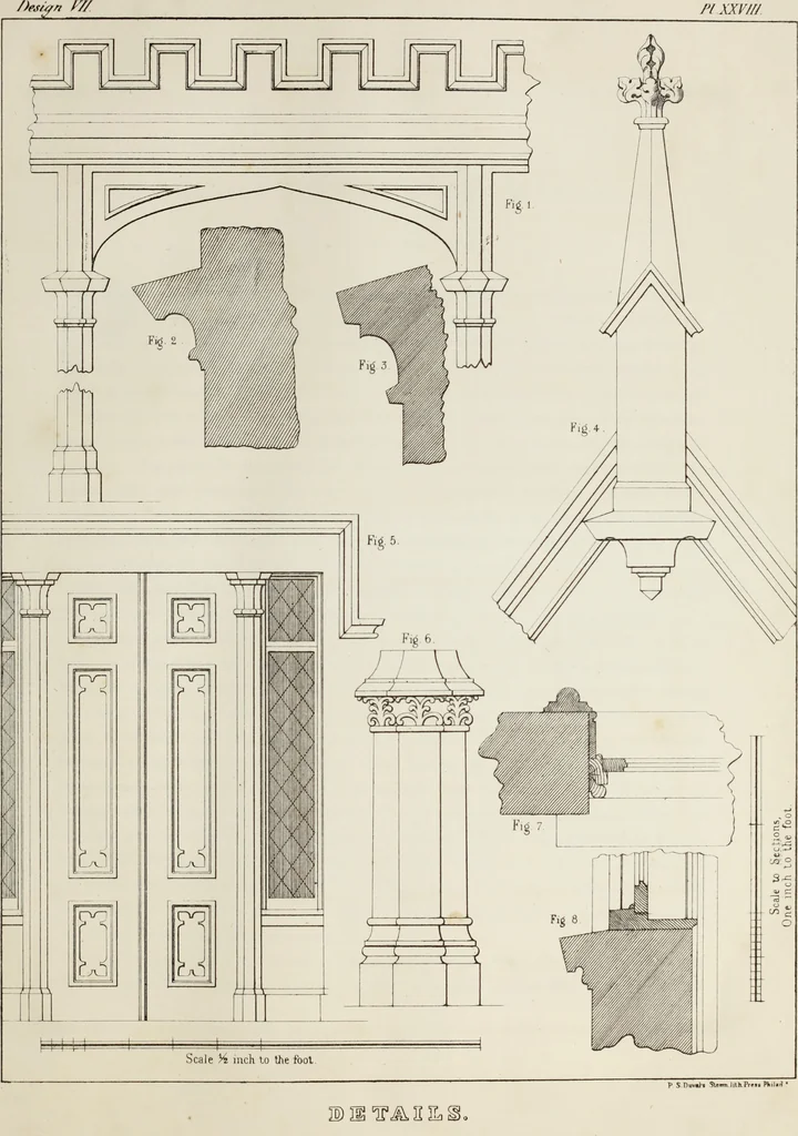 An illustration from The model architect : a series of original designs for cottages, villas, suburban residences, etc., accompanied by explanations, specifications, estimates, and elaborate details : prepared expressly for the use of projectors and artisans throughout the United States, 1852, leaf 76