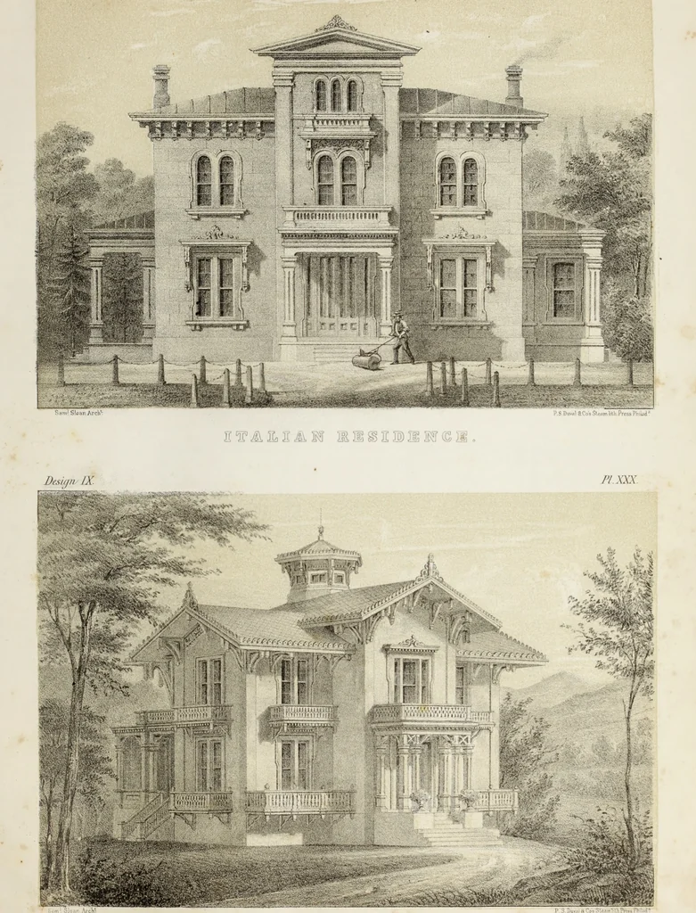 An illustration from The model architect : a series of original designs for cottages, villas, suburban residences, etc., accompanied by explanations, specifications, estimates, and elaborate details : prepared expressly for the use of projectors and artisans throughout the United States, 1852, leaf 82