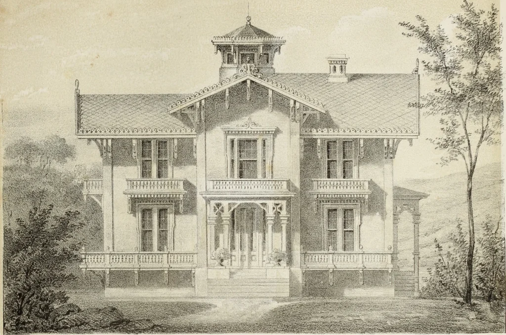 An illustration from The model architect : a series of original designs for cottages, villas, suburban residences, etc., accompanied by explanations, specifications, estimates, and elaborate details : prepared expressly for the use of projectors and artisans throughout the United States, 1852, leaf 94