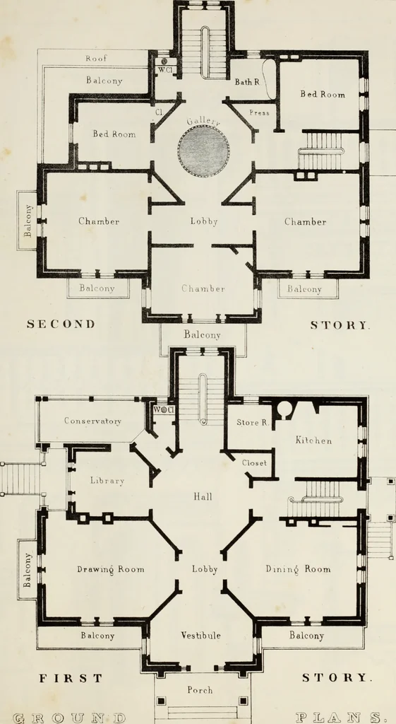 An illustration from The model architect : a series of original designs for cottages, villas, suburban residences, etc., accompanied by explanations, specifications, estimates, and elaborate details : prepared expressly for the use of projectors and artisans throughout the United States, 1852, leaf 96