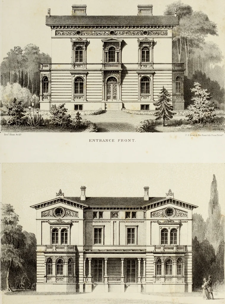 An illustration from The model architect : a series of original designs for cottages, villas, suburban residences, etc., accompanied by explanations, specifications, estimates, and elaborate details : prepared expressly for the use of projectors and artisans throughout the United States, 1852, leaf 124