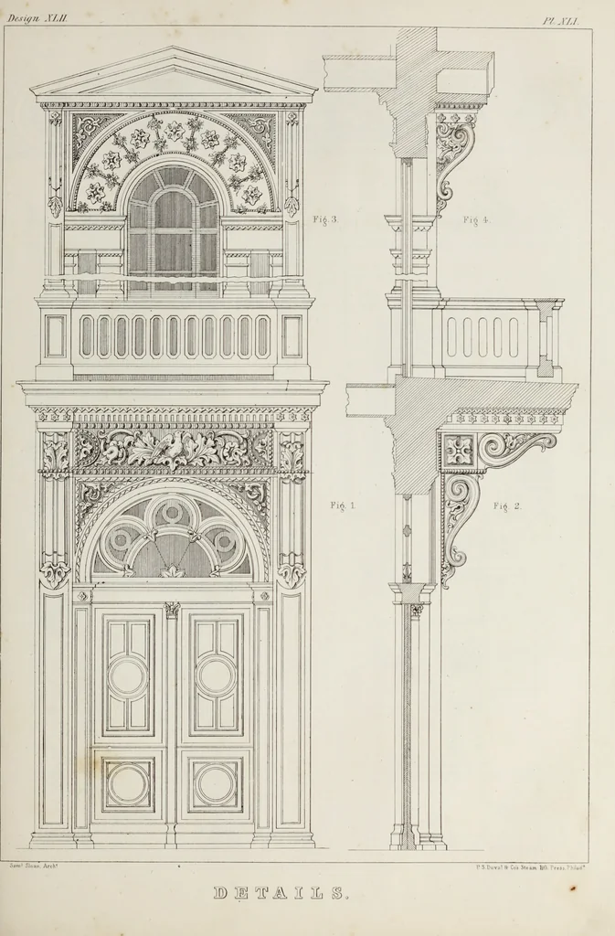 An illustration from The model architect : a series of original designs for cottages, villas, suburban residences, etc., accompanied by explanations, specifications, estimates, and elaborate details : prepared expressly for the use of projectors and artisans throughout the United States, 1852, leaf 128