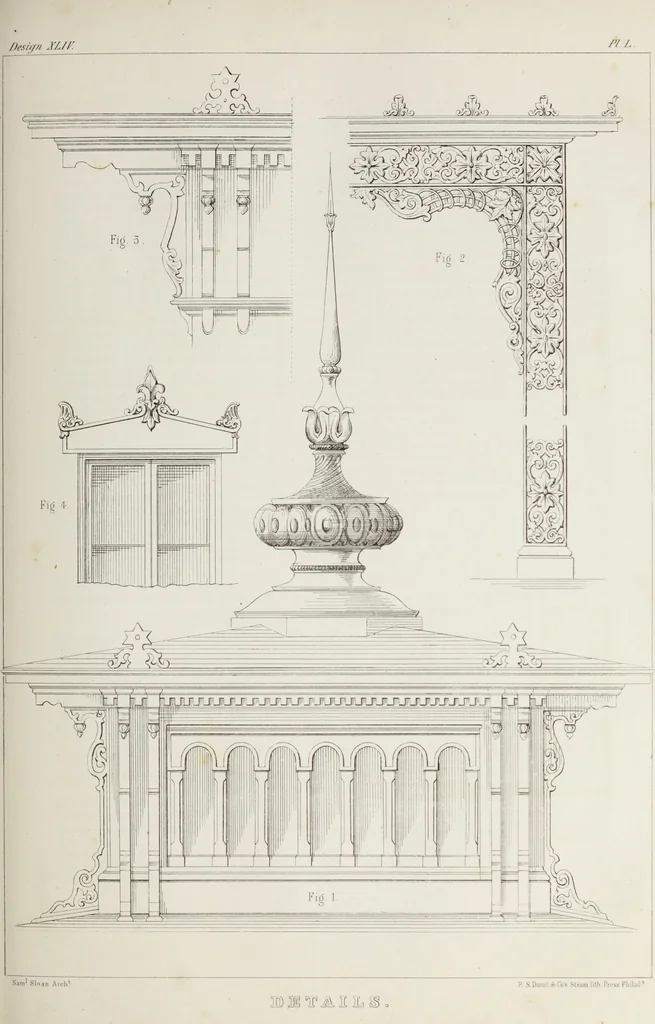 An illustration from The model architect : a series of original designs for cottages, villas, suburban residences, etc., accompanied by explanations, specifications, estimates, and elaborate details : prepared expressly for the use of projectors and artisans throughout the United States, 1852, leaf 154