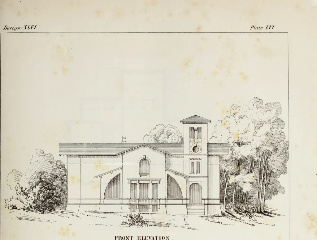 An illustration from The model architect : a series of original designs for cottages, villas, suburban residences, etc., accompanied by explanations, specifications, estimates, and elaborate details : prepared expressly for the use of projectors and artisans throughout the United States, 1852, leaf 174