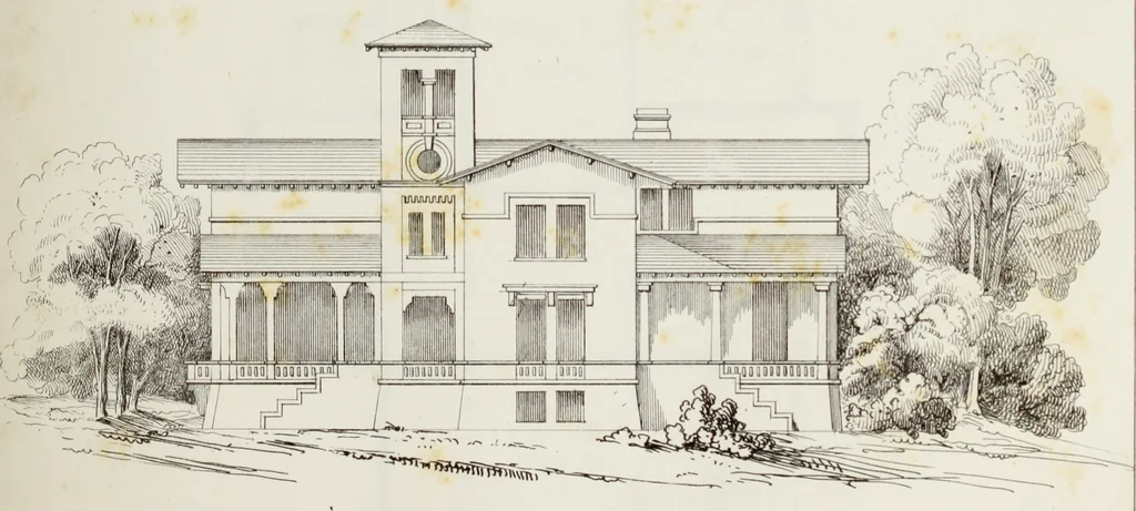 An illustration from The model architect : a series of original designs for cottages, villas, suburban residences, etc., accompanied by explanations, specifications, estimates, and elaborate details : prepared expressly for the use of projectors and artisans throughout the United States, 1852, leaf 174