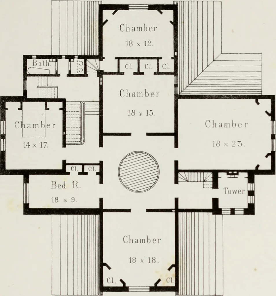 An illustration from The model architect : a series of original designs for cottages, villas, suburban residences, etc., accompanied by explanations, specifications, estimates, and elaborate details : prepared expressly for the use of projectors and artisans throughout the United States, 1852, leaf 176