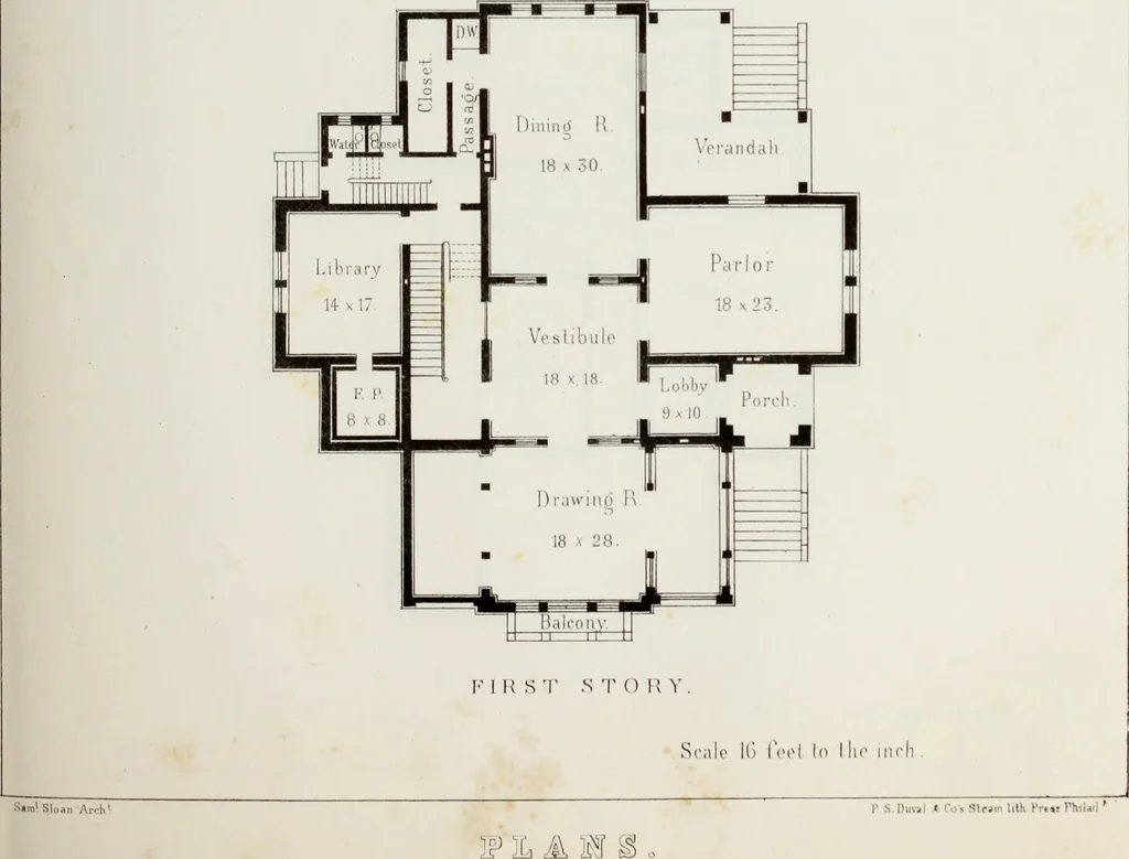 An illustration from The model architect : a series of original designs for cottages, villas, suburban residences, etc., accompanied by explanations, specifications, estimates, and elaborate details : prepared expressly for the use of projectors and artisans throughout the United States, 1852, leaf 176