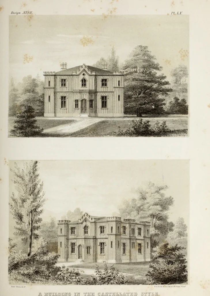 An illustration from The model architect : a series of original designs for cottages, villas, suburban residences, etc., accompanied by explanations, specifications, estimates, and elaborate details : prepared expressly for the use of projectors and artisans throughout the United States, 1852, leaf 182
