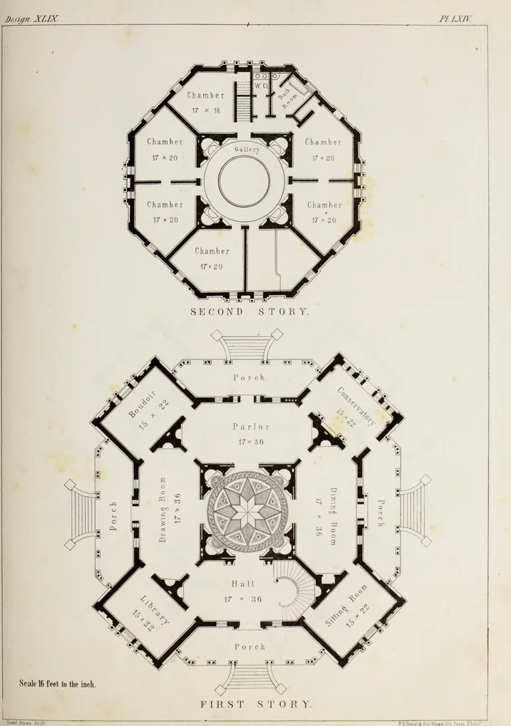An illustration from The model architect : a series of original designs for cottages, villas, suburban residences, etc., accompanied by explanations, specifications, estimates, and elaborate details : prepared expressly for the use of projectors and artisans throughout the United States, 1852, leaf 198