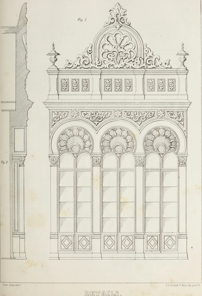 An illustration from The model architect : a series of original designs for cottages, villas, suburban residences, etc., accompanied by explanations, specifications, estimates, and elaborate details : prepared expressly for the use of projectors and artisans throughout the United States, 1852, leaf 204