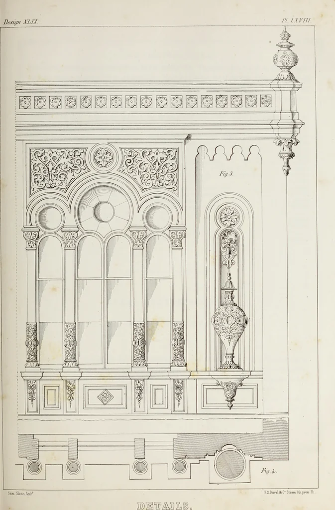 An illustration from The model architect : a series of original designs for cottages, villas, suburban residences, etc., accompanied by explanations, specifications, estimates, and elaborate details : prepared expressly for the use of projectors and artisans throughout the United States, 1852, leaf 206