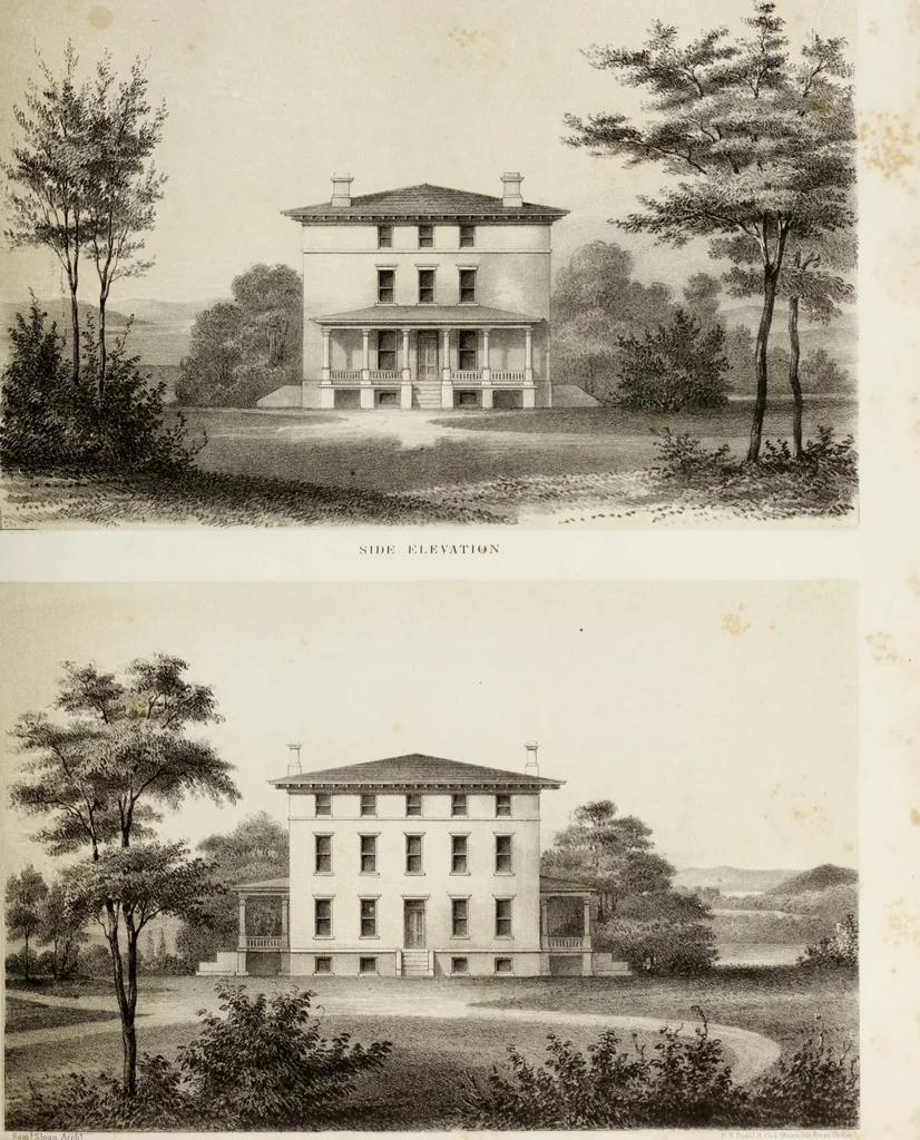An illustration from The model architect : a series of original designs for cottages, villas, suburban residences, etc., accompanied by explanations, specifications, estimates, and elaborate details : prepared expressly for the use of projectors and artisans throughout the United States, 1852, leaf 212