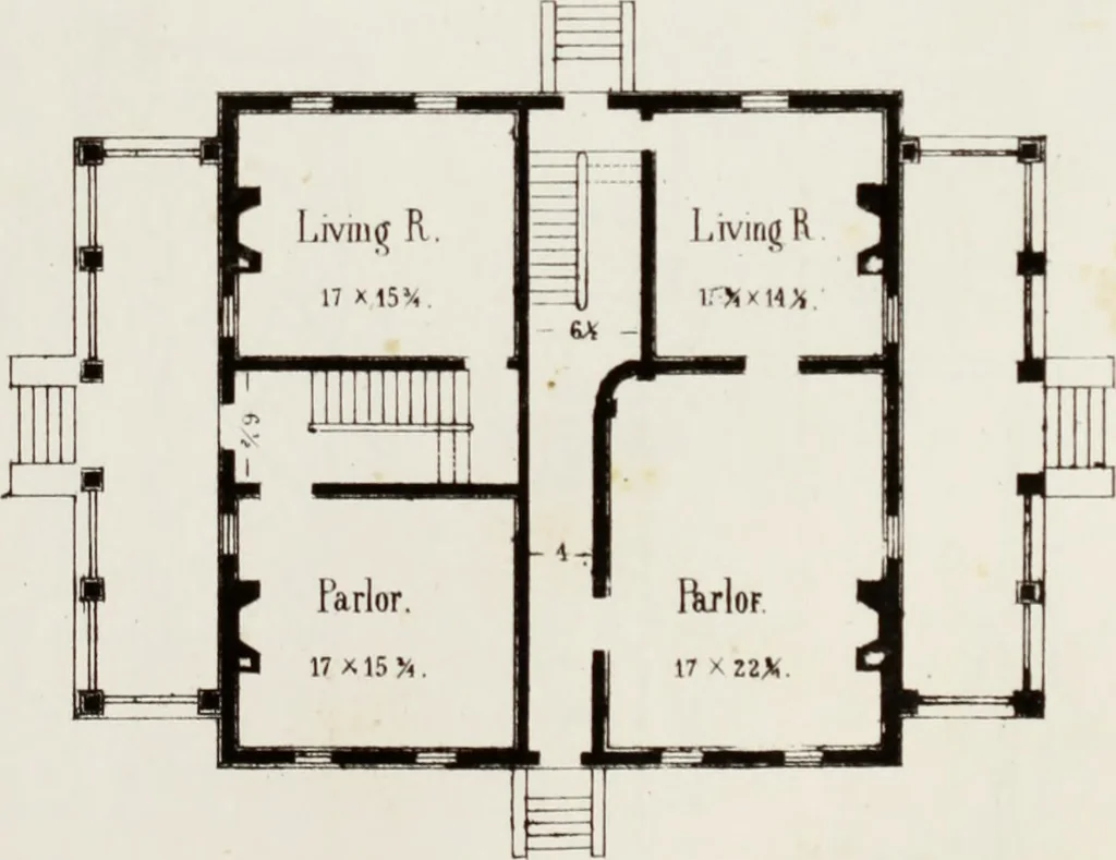 An illustration from The model architect : a series of original designs for cottages, villas, suburban residences, etc., accompanied by explanations, specifications, estimates, and elaborate details : prepared expressly for the use of projectors and artisans throughout the United States, 1852, leaf 214