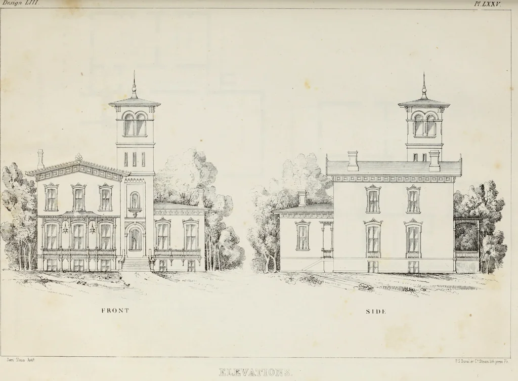 An illustration from The model architect : a series of original designs for cottages, villas, suburban residences, etc., accompanied by explanations, specifications, estimates, and elaborate details : prepared expressly for the use of projectors and artisans throughout the United States, 1852, leaf 232
