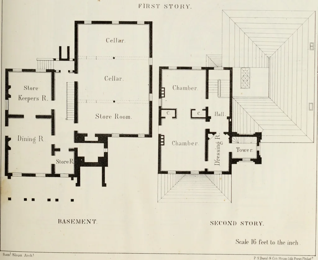 An illustration from The model architect : a series of original designs for cottages, villas, suburban residences, etc., accompanied by explanations, specifications, estimates, and elaborate details : prepared expressly for the use of projectors and artisans throughout the United States, 1852, leaf 234