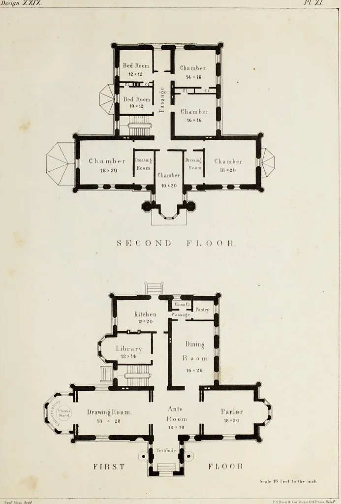 An illustration from The model architect : a series of original designs for cottages, villas, suburban residences, etc., accompanied by explanations, specifications, estimates, and elaborate details : prepared expressly for the use of projectors and artisans throughout the United States, 1852, leaf 38