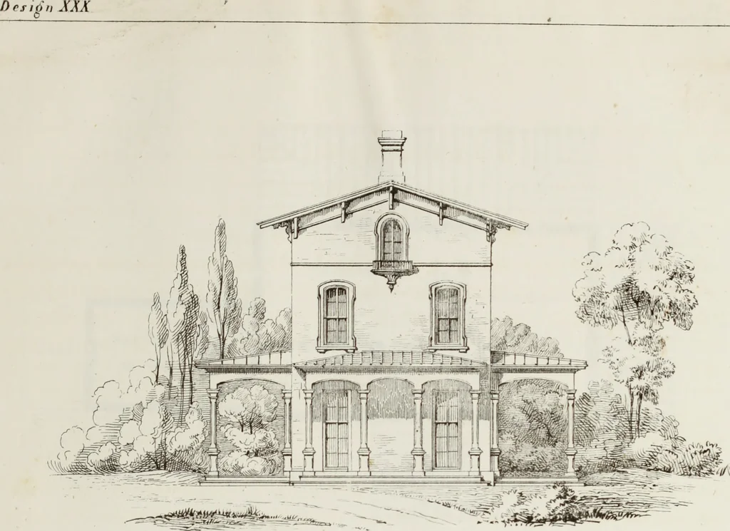 An illustration from The model architect : a series of original designs for cottages, villas, suburban residences, etc., accompanied by explanations, specifications, estimates, and elaborate details : prepared expressly for the use of projectors and artisans throughout the United States, 1852, leaf 52