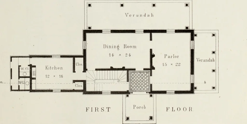 An illustration from The model architect : a series of original designs for cottages, villas, suburban residences, etc., accompanied by explanations, specifications, estimates, and elaborate details : prepared expressly for the use of projectors and artisans throughout the United States, 1852, leaf 54