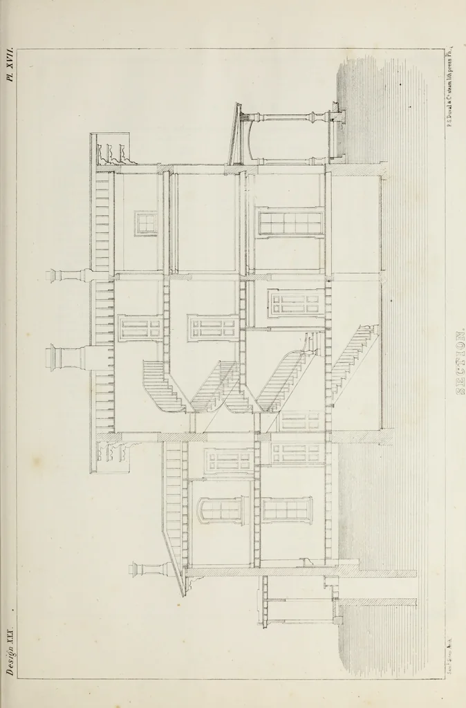 An illustration from The model architect : a series of original designs for cottages, villas, suburban residences, etc., accompanied by explanations, specifications, estimates, and elaborate details : prepared expressly for the use of projectors and artisans throughout the United States, 1852, leaf 56