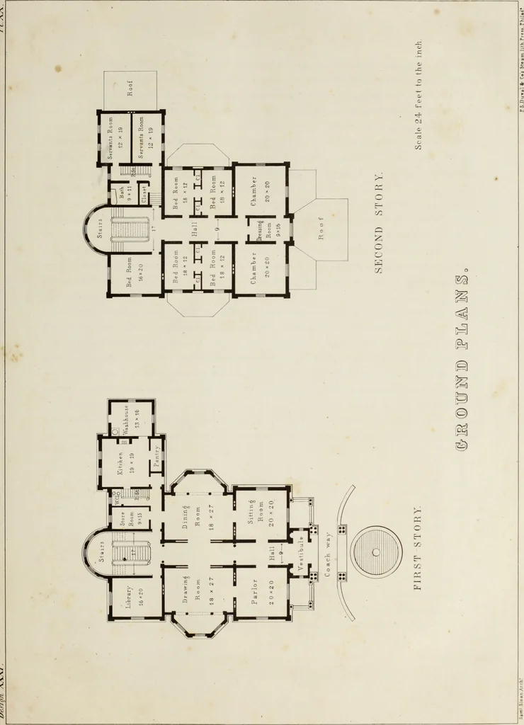 An illustration from The model architect : a series of original designs for cottages, villas, suburban residences, etc., accompanied by explanations, specifications, estimates, and elaborate details : prepared expressly for the use of projectors and artisans throughout the United States, 1852, leaf 64