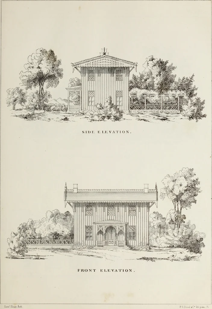 An illustration from The model architect : a series of original designs for cottages, villas, suburban residences, etc., accompanied by explanations, specifications, estimates, and elaborate details : prepared expressly for the use of projectors and artisans throughout the United States, 1852, leaf 70