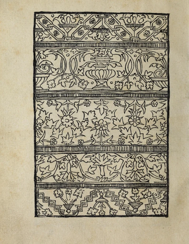 An illustration from Modelbüch neuw aller art Nehens uñ Stickens : jetzund wider mit vil Mödlen vnd Stahlen : allen Steinmetzen, Seidenstickern, vnnd Neterin sehr nützlich vnnd lustig zügericht, 1562, leaf 12