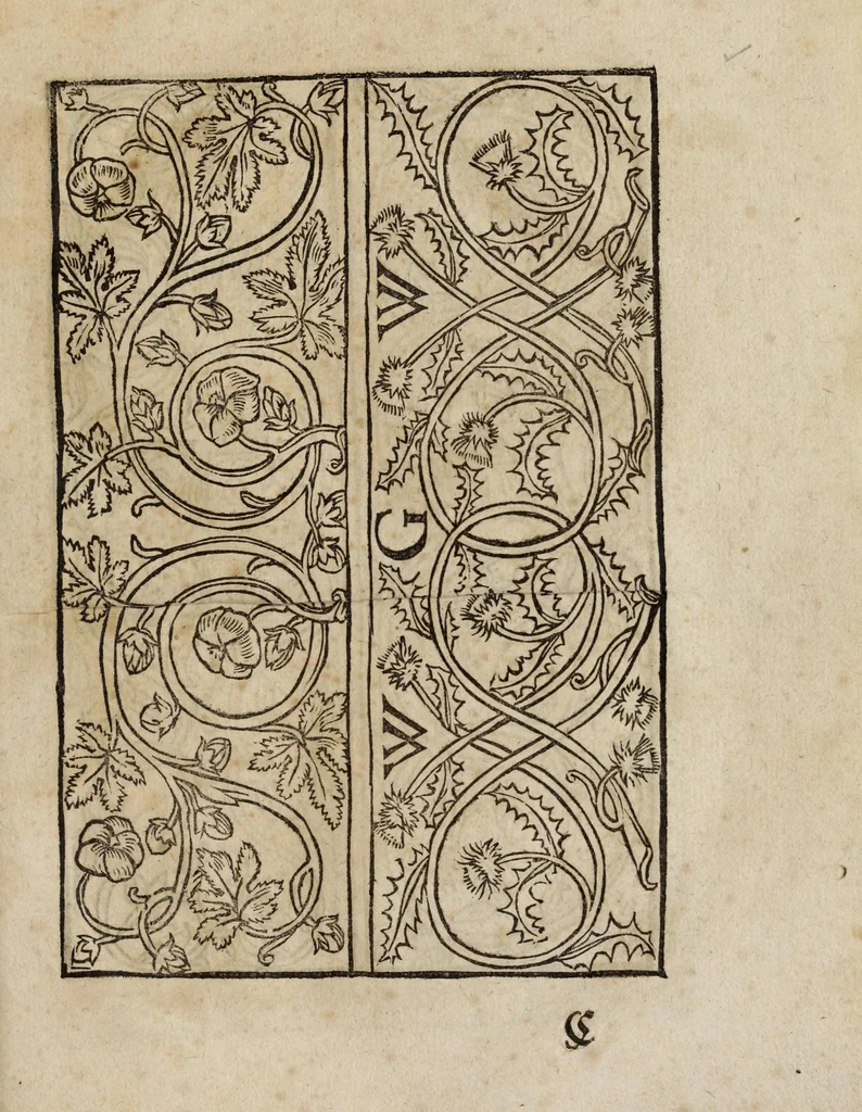 An illustration from Modelbüch neuw aller art Nehens uñ Stickens : jetzund wider mit vil Mödlen vnd Stahlen : allen Steinmetzen, Seidenstickern, vnnd Neterin sehr nützlich vnnd lustig zügericht, 1562, leaf 19