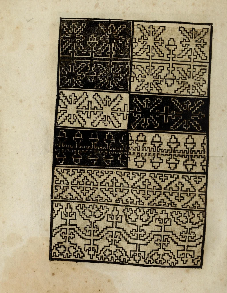 An illustration from Modelbüch neuw aller art Nehens uñ Stickens : jetzund wider mit vil Mödlen vnd Stahlen : allen Steinmetzen, Seidenstickern, vnnd Neterin sehr nützlich vnnd lustig zügericht, 1562, leaf 54