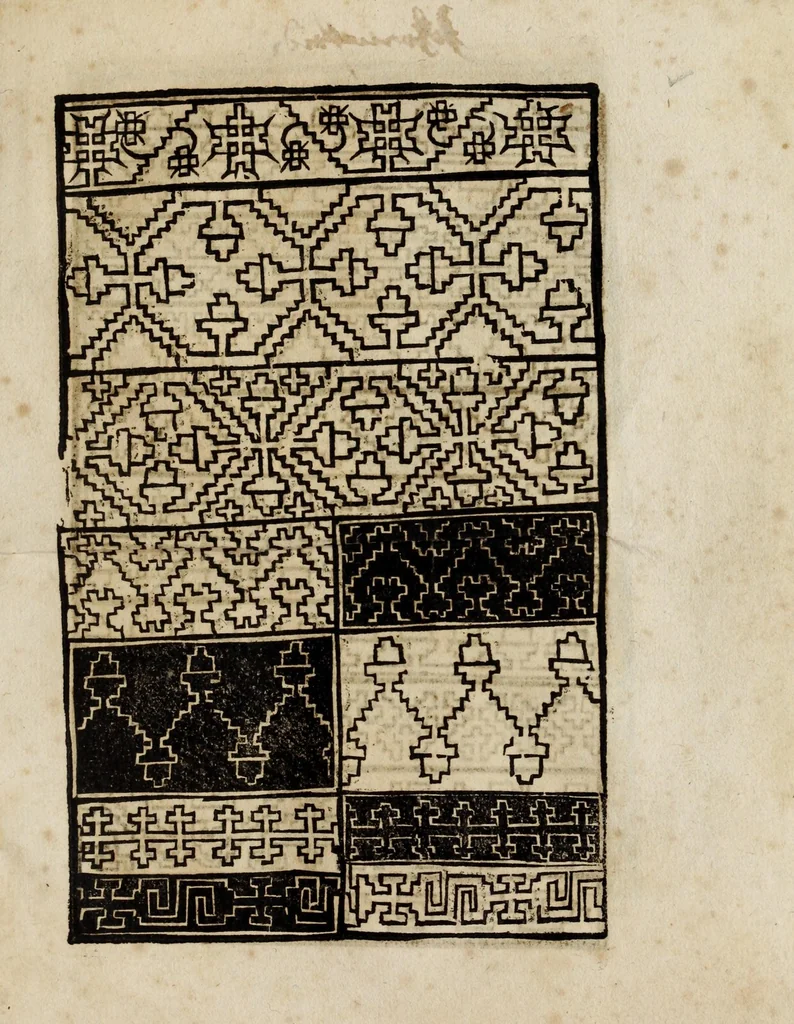 An illustration from Modelbüch neuw aller art Nehens uñ Stickens : jetzund wider mit vil Mödlen vnd Stahlen : allen Steinmetzen, Seidenstickern, vnnd Neterin sehr nützlich vnnd lustig zügericht, 1562, leaf 55