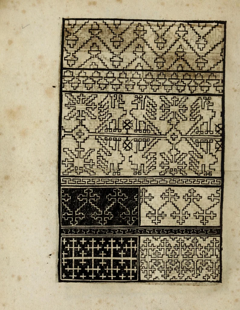 An illustration from Modelbüch neuw aller art Nehens uñ Stickens : jetzund wider mit vil Mödlen vnd Stahlen : allen Steinmetzen, Seidenstickern, vnnd Neterin sehr nützlich vnnd lustig zügericht, 1562, leaf 58
