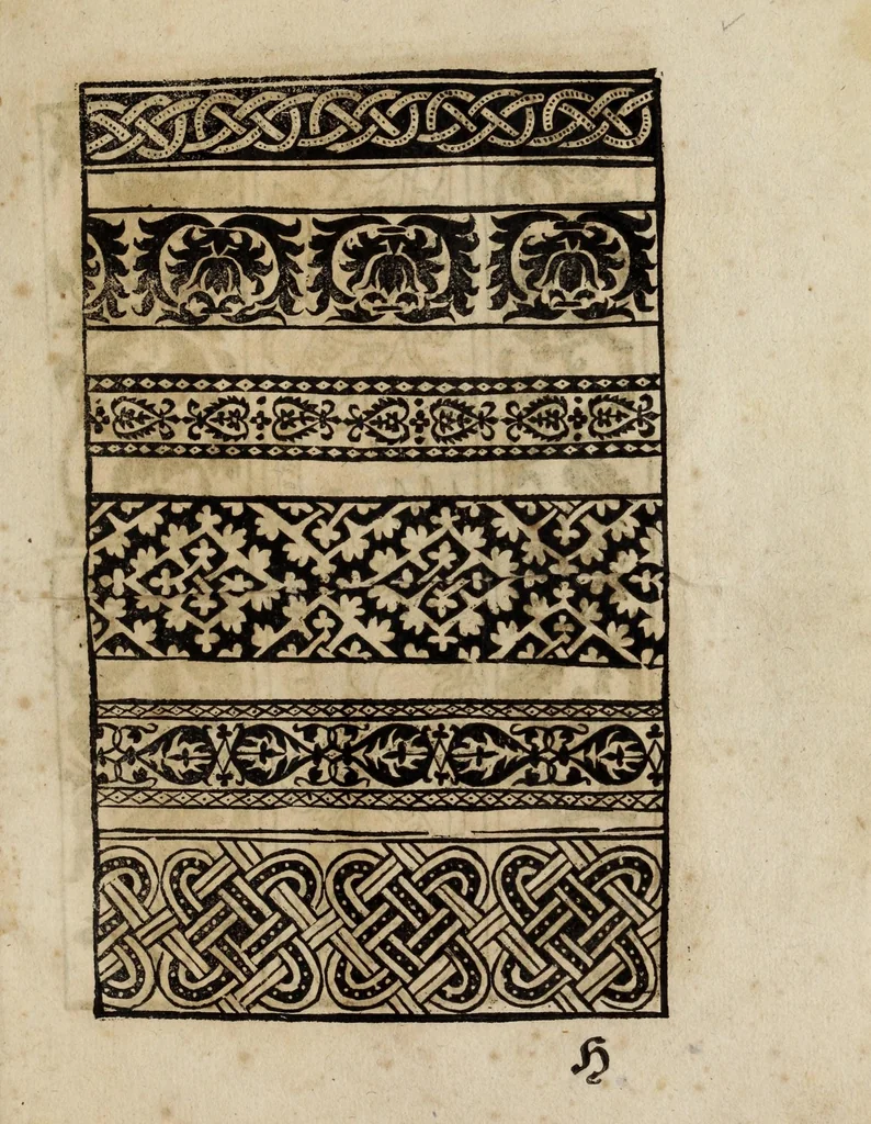 An illustration from Modelbüch neuw aller art Nehens uñ Stickens : jetzund wider mit vil Mödlen vnd Stahlen : allen Steinmetzen, Seidenstickern, vnnd Neterin sehr nützlich vnnd lustig zügericht, 1562, leaf 59
