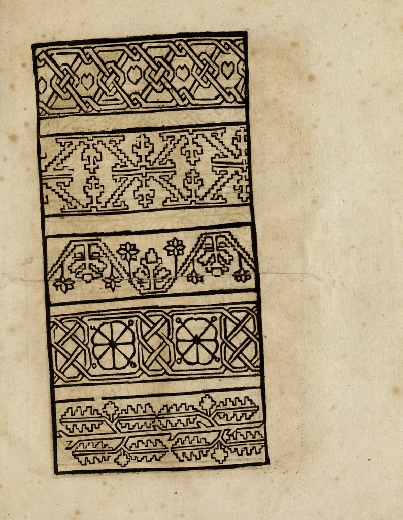 An illustration from Modelbüch neuw aller art Nehens uñ Stickens : jetzund wider mit vil Mödlen vnd Stahlen : allen Steinmetzen, Seidenstickern, vnnd Neterin sehr nützlich vnnd lustig zügericht, 1562, leaf 61