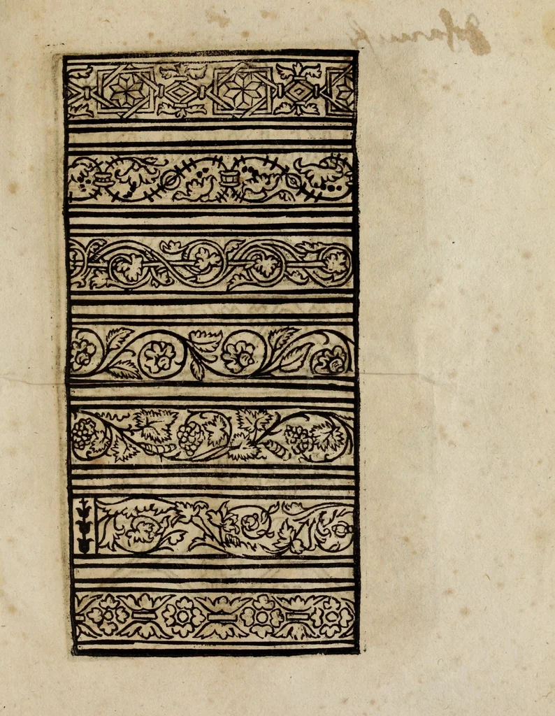 An illustration from Modelbüch neuw aller art Nehens uñ Stickens : jetzund wider mit vil Mödlen vnd Stahlen : allen Steinmetzen, Seidenstickern, vnnd Neterin sehr nützlich vnnd lustig zügericht, 1562, leaf 63