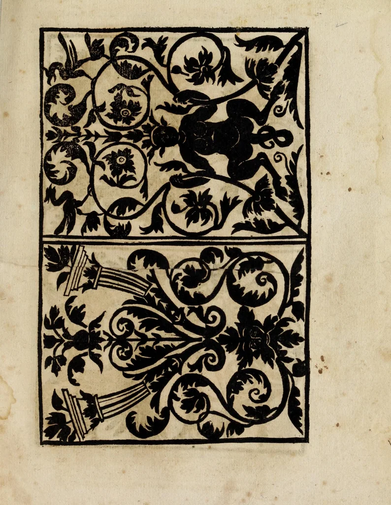 An illustration from Modelbüch neuw aller art Nehens uñ Stickens : jetzund wider mit vil Mödlen vnd Stahlen : allen Steinmetzen, Seidenstickern, vnnd Neterin sehr nützlich vnnd lustig zügericht, 1562, leaf 69