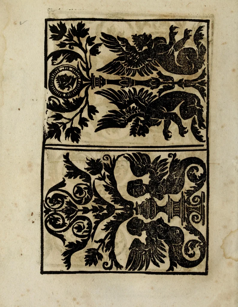 An illustration from Modelbüch neuw aller art Nehens uñ Stickens : jetzund wider mit vil Mödlen vnd Stahlen : allen Steinmetzen, Seidenstickern, vnnd Neterin sehr nützlich vnnd lustig zügericht, 1562, leaf 70