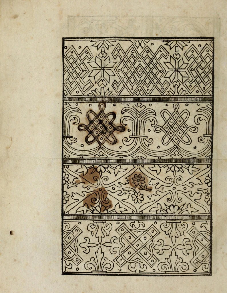 An illustration from Modelbüch neuw aller art Nehens uñ Stickens : jetzund wider mit vil Mödlen vnd Stahlen : allen Steinmetzen, Seidenstickern, vnnd Neterin sehr nützlich vnnd lustig zügericht, 1562, leaf 8