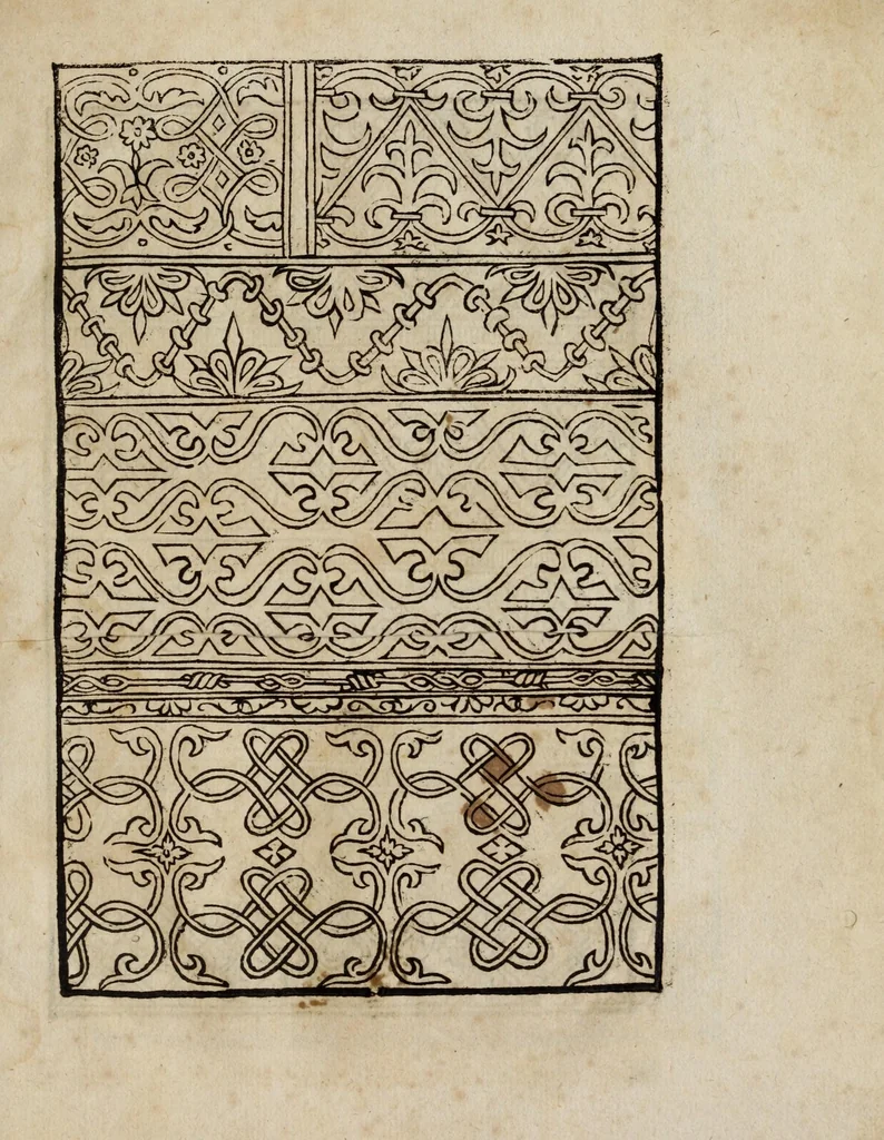 An illustration from Modelbüch neuw aller art Nehens uñ Stickens : jetzund wider mit vil Mödlen vnd Stahlen : allen Steinmetzen, Seidenstickern, vnnd Neterin sehr nützlich vnnd lustig zügericht, 1562, leaf 9