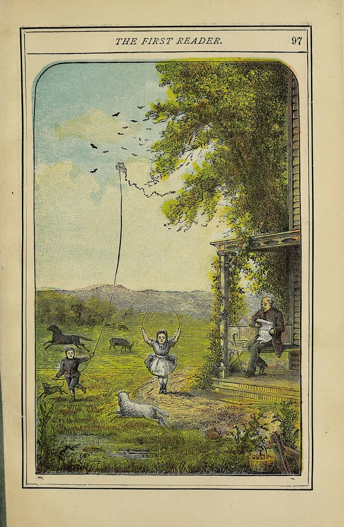 An illustration from Model first reader. Wayawa tokaheya. Prepared in English-Dakota, 1873, leaf 109