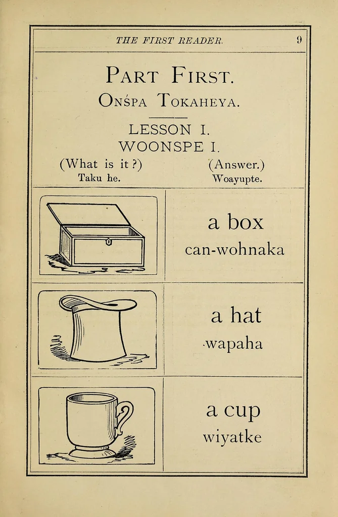 An illustration from Model first reader. Wayawa tokaheya. Prepared in English-Dakota, 1873, leaf 21