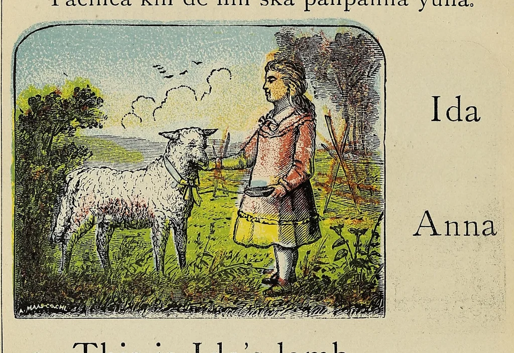 An illustration from Model first reader. Wayawa tokaheya. Prepared in English-Dakota, 1873, leaf 78