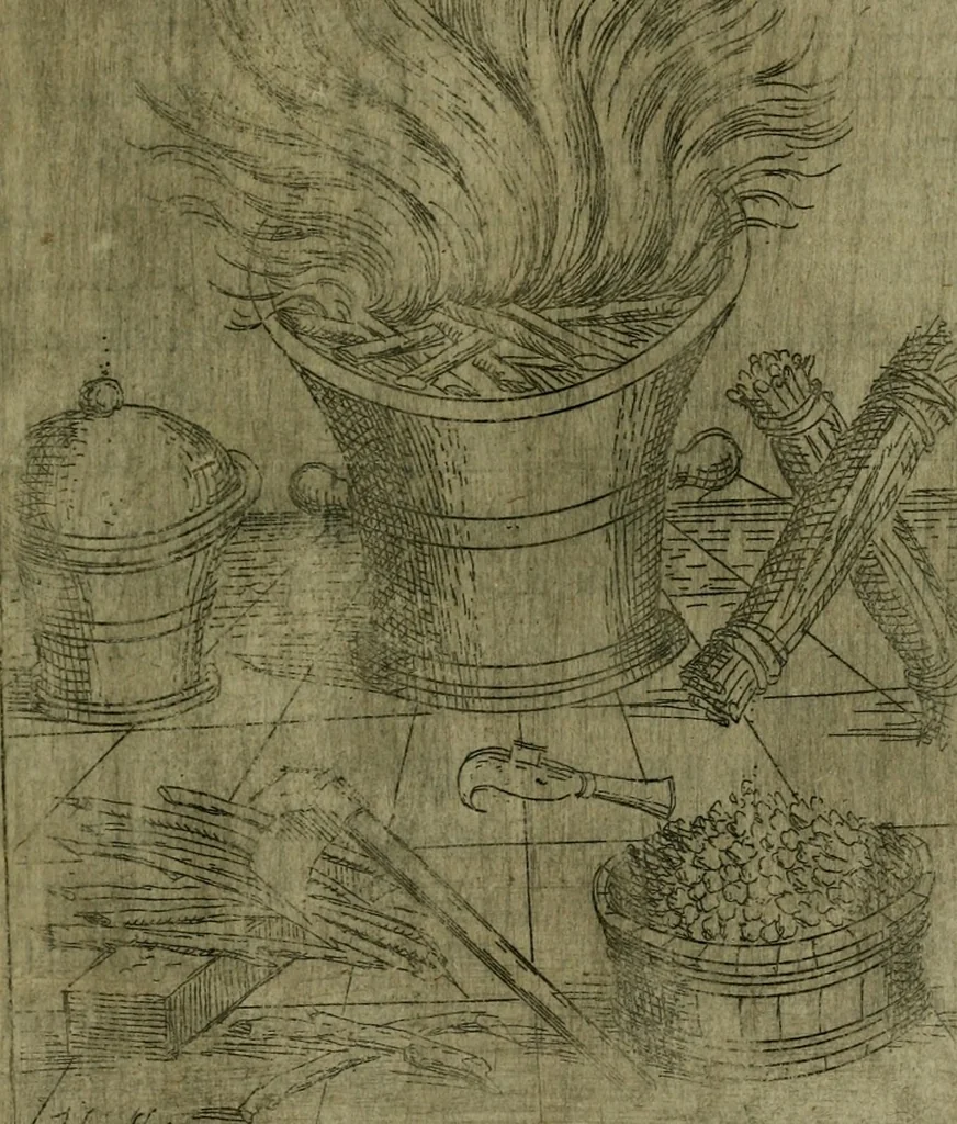 An illustration from Modelles, artifices de fev, et divers instrvmes de gverre : avec les moyes de s'en prevaloir : pour assieger, battre, surprendre, et deffendre toutes places : vtiles et necessaires a touvs cevx qvi fond profession des armes, 1598, leaf 108