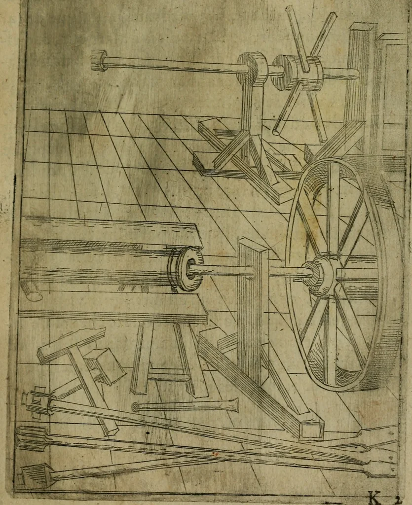 An illustration from Modelles, artifices de fev, et divers instrvmes de gverre : avec les moyes de s'en prevaloir : pour assieger, battre, surprendre, et deffendre toutes places : vtiles et necessaires a touvs cevx qvi fond profession des armes, 1598, leaf 118