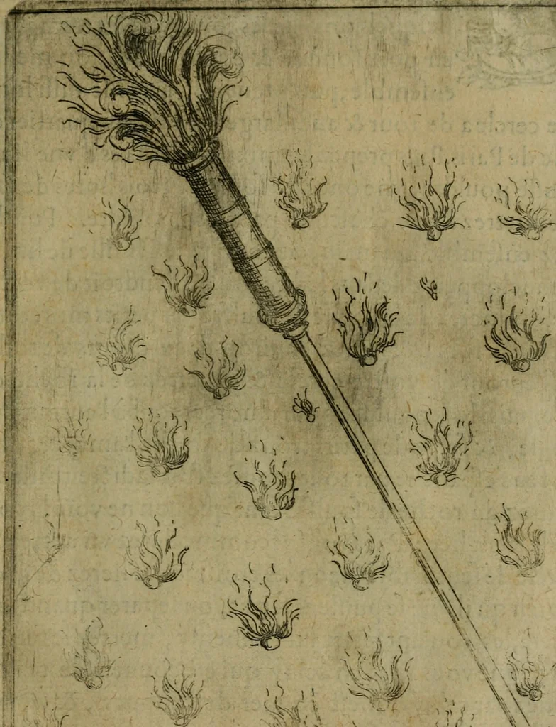 An illustration from Modelles, artifices de fev, et divers instrvmes de gverre : avec les moyes de s'en prevaloir : pour assieger, battre, surprendre, et deffendre toutes places : vtiles et necessaires a touvs cevx qvi fond profession des armes, 1598, leaf 164