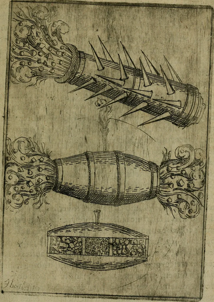 An illustration from Modelles, artifices de fev, et divers instrvmes de gverre : avec les moyes de s'en prevaloir : pour assieger, battre, surprendre, et deffendre toutes places : vtiles et necessaires a touvs cevx qvi fond profession des armes, 1598, leaf 170